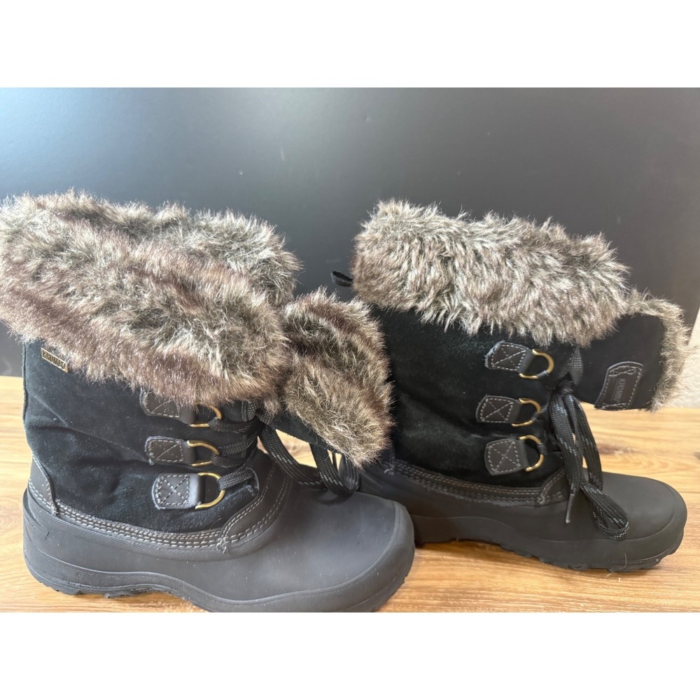 Khombu Black Artic Glam Boots Faux Fur Trim Lace Up Warm Cozy Size 9 Womens
